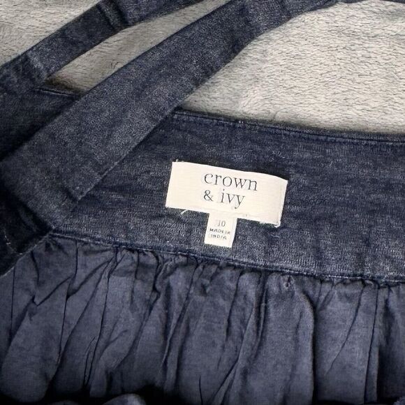 Crown & Ivy Women's Sz 10 Blue Yellow White Striped 100% Cotton A-Line Skirt - Picture 11 of 13